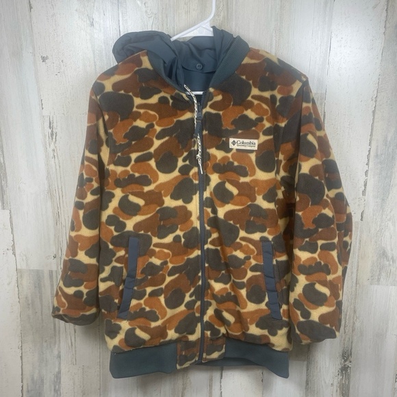 Columbia Fleece Lined Reversible Full Zip Hooded Jacket Size S Blue Camo Outdoor - Picture 8 of 8